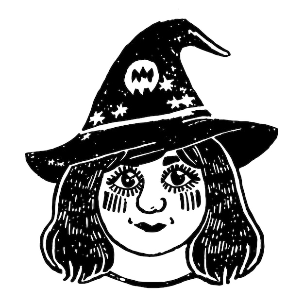 Halloween witch girl twitch scarecrow hand drawn cartoon sticker icon concept isolated illustration