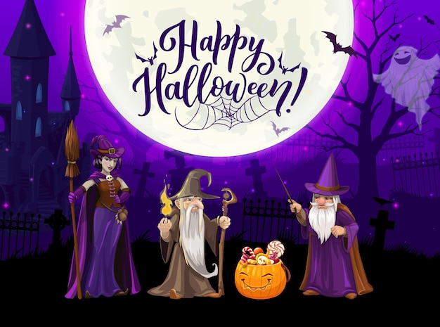 Halloween witch sorcerer and wizard characters