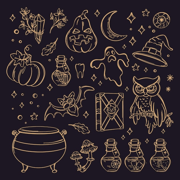 HALLOWEEN Witchcraft Monocolor Sketch Vector Collection