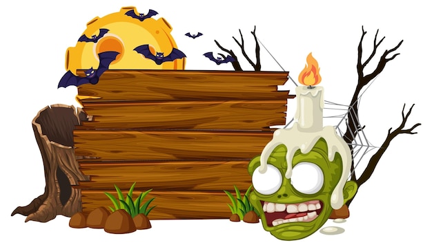 Halloween Wooden Banner Template for Vector Illustration