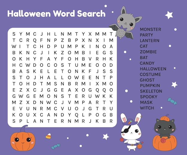 Halloween word search worksheet for children