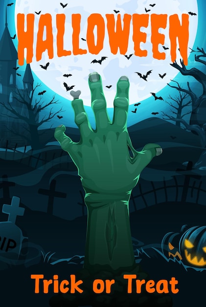 Vector halloween zombie hand on horror movie poster