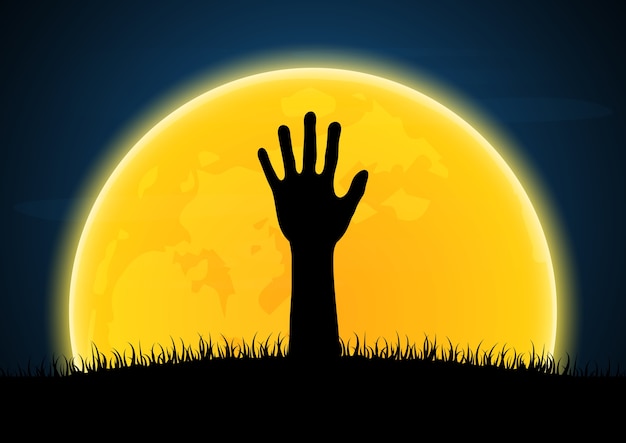 Halloween zombie hand moon vector