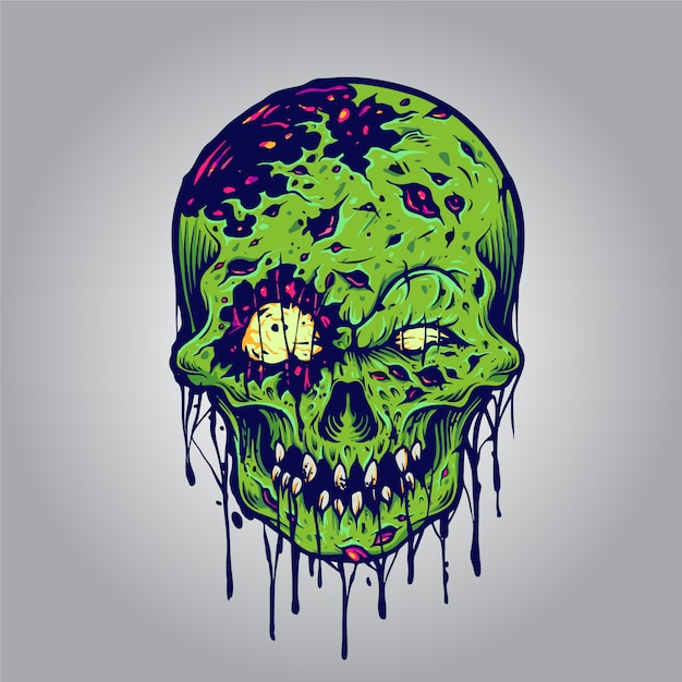 Halloween Zombie Skull Illustrations for merchandise clothing line and sticker