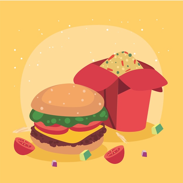 Hamburger and chinese food icons