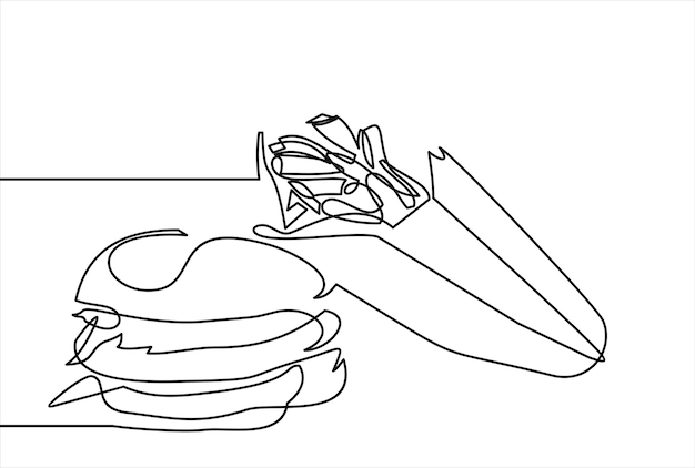 Hamburger and fries iconscontinuous line drawing