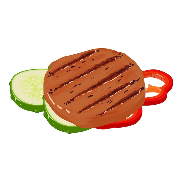 Vector hamburger ingredient icon isometric vector beef patty cucumber and pepper slice fast food unhealthy nutrition