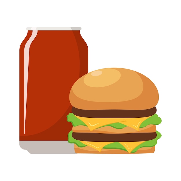 Hamburger and Soda cold drink or coffee Vector illustration