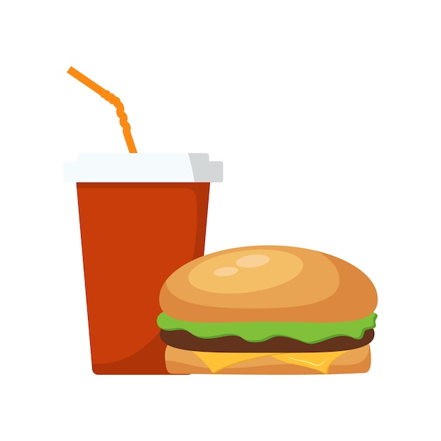 Hamburger and Soda cold drink or coffee Vector illustration