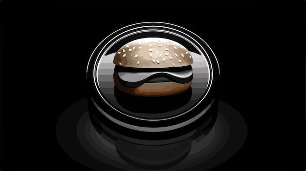 Vector hamburger vector icon on black button with reflection