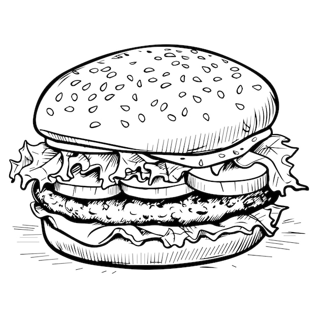 Hamburger vector sketch coloring page design