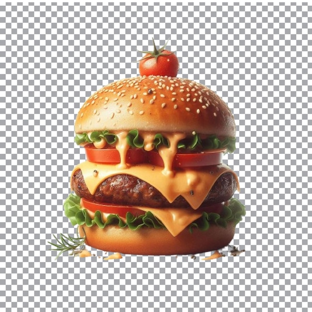 Vector a hamburger with cheese and tomato on transparent background