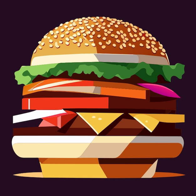 hamburger with meat and cheese illustration of fast food meal vector illustration