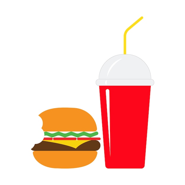 Hamburger with soft drink cup Fast food restaurant icon vector illustration