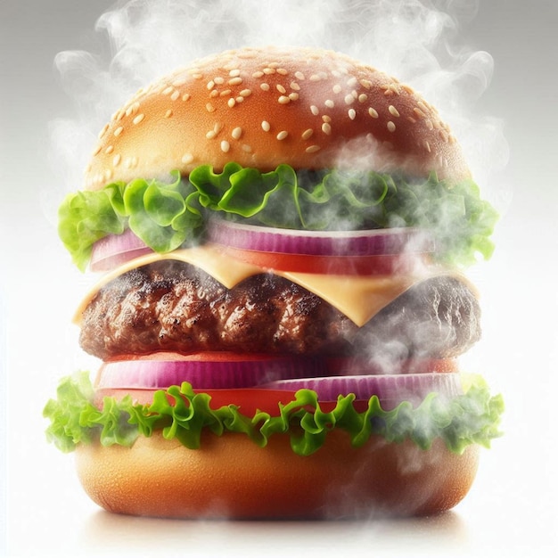 Hamburger with Steam Effect Isolated on White Background