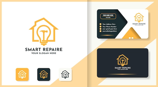 Hammer bulb house combination logo and business card design