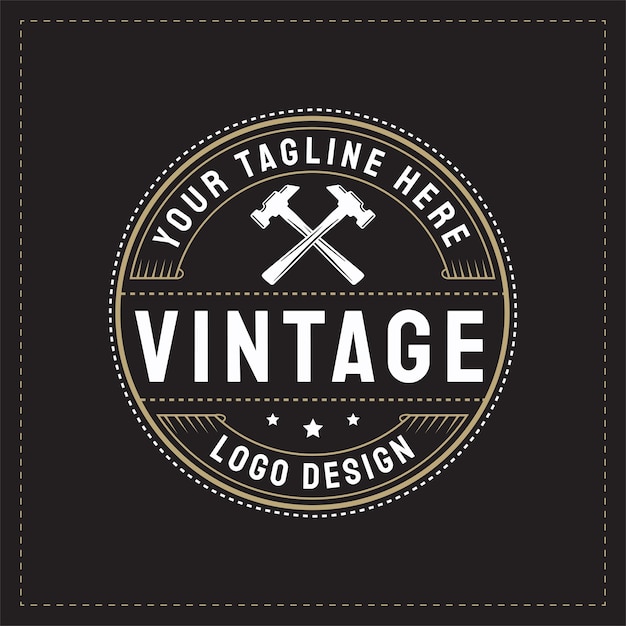 Hammer handyman retro vintage style logo design template