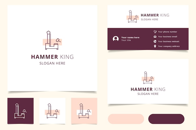 Hammer king logo design with editable slogan branding book and business card template