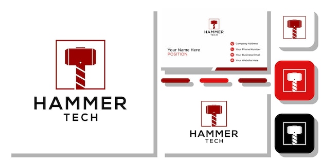 hammer tech combination symbol screen frame design with business card template