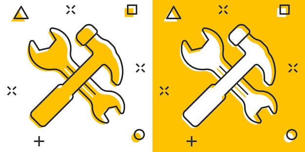 Hammer with wrench icon in flat style Work instrument vector illustration on white isolated background Repair equipment business concept