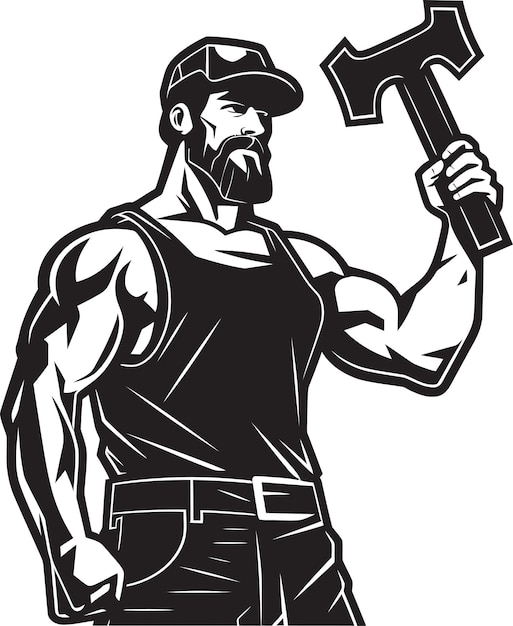 Hammering Hustle Vector Logo Icon Building Boldness Worker with Hammer Emblem