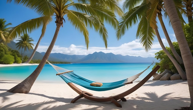 Vector hammock on tropical beach with palm trees