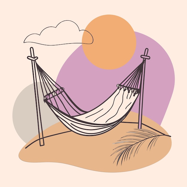 Vector a hammock with the sun setting behind it