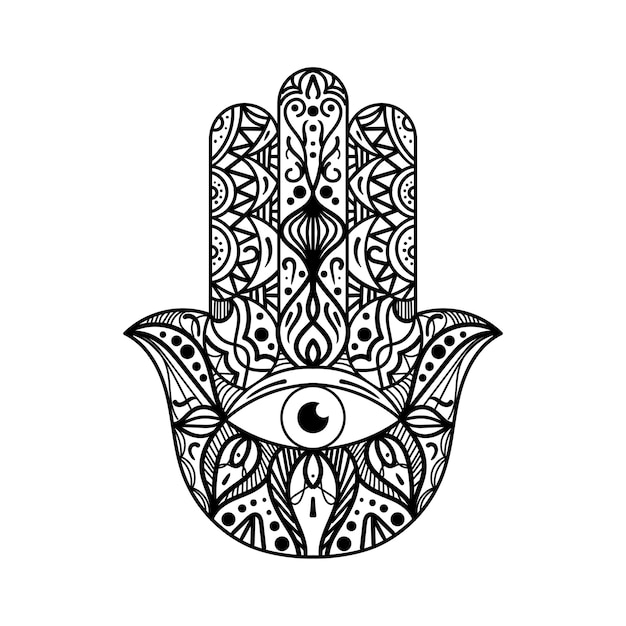 Hamsa fatima hand monochrome illustration