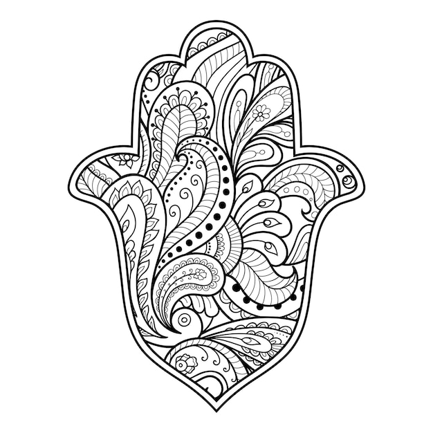 Hamsa hand drawn symbol with flower Decorative pattern in oriental style for interior decoration and henna drawings The ancient sign of Hand of Fatima