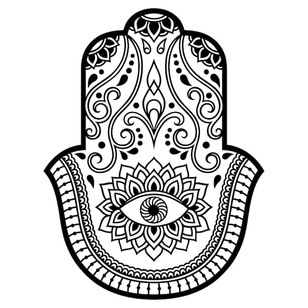 Hamsa hand drawn symbol with flower.