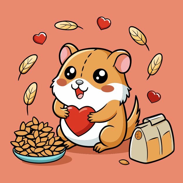 Vector hamster cartoon ears of wheat the animal is gnawing seeds ector illustrations playful cartoons