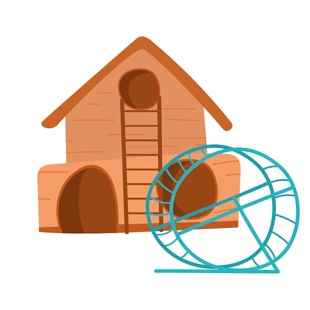 Hamster habitat accessories House for hamster Rat wheel Vector stock illustration