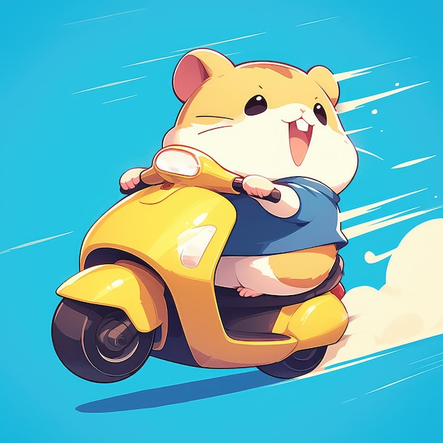 A hamster riding a scooter cartoon style