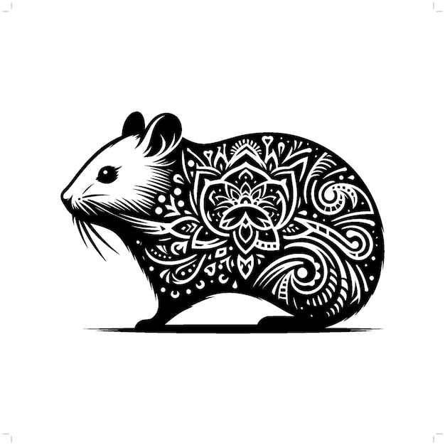 Hamster silhouette in bohemian boho nature illustration