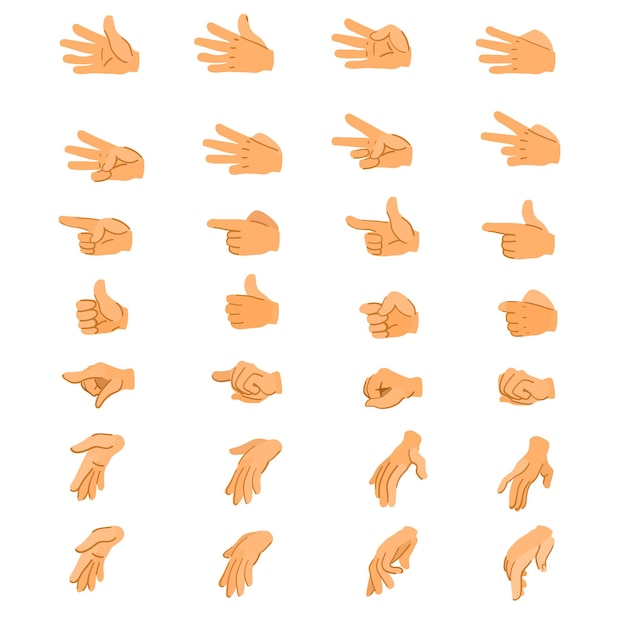 Hand animation Hands in different positions Key frames of the hands