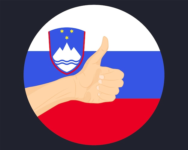 Hand approve sign with Slovenia flag thumb up approval or vote concept