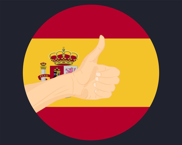 Hand approve sign with Spain flag thumb up approval or vote concept