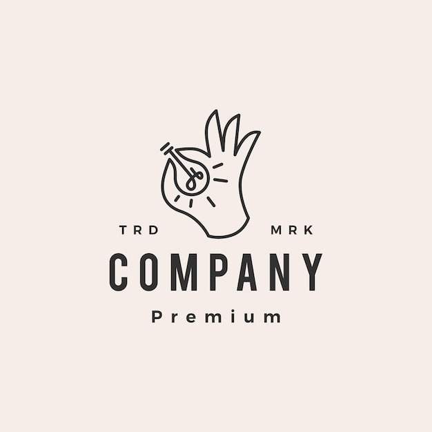 Hand bulb hipster vintage logo template