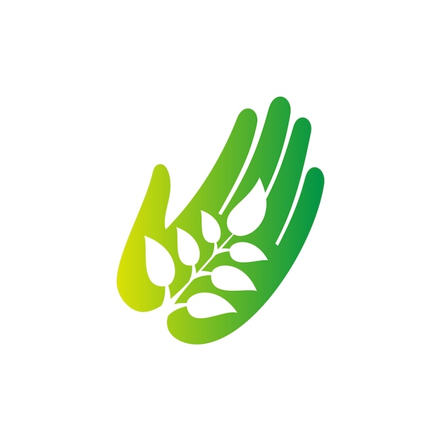 Hand care ecology plant leaf logo vector image