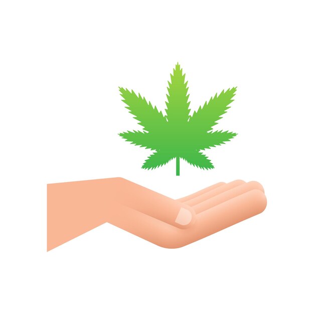 Hand cbd Hand holding marijuana leaf Medical treatment Vector stock illustration