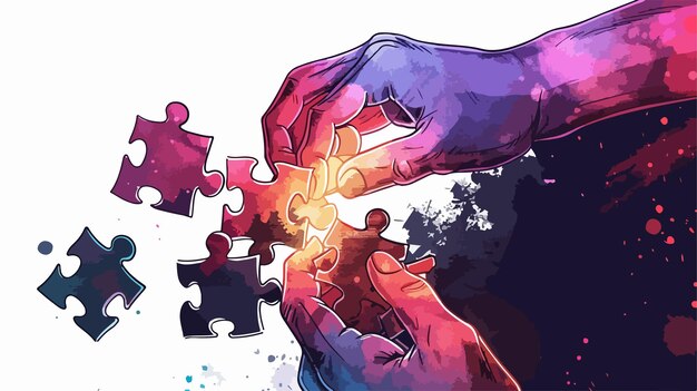 Vector hand connecting glowing puzzle piece creative concept for problem solving and innovation