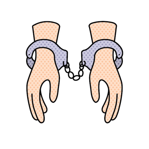 Vector hand cuffed hand s halftone hand drawn color vector illustration