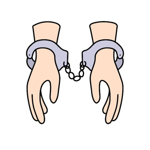 hand cuffed hand s hand drawn color vector illustration