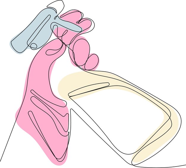 Vector hand doing chores with disinfectant spray and microfiber cloth