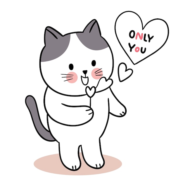 Hand draw cartoon cute for Valentine day with Cat and heart bubble