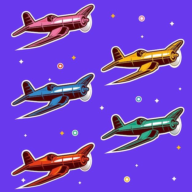 Hand draw Colorful cute classic airplane vector