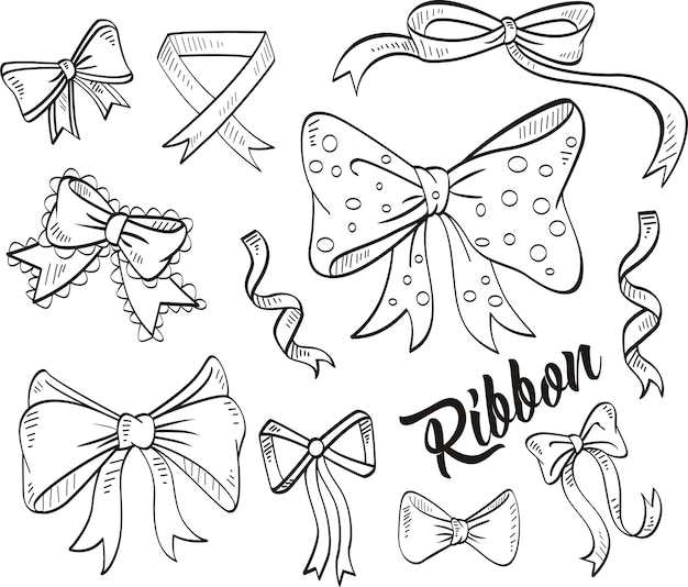 Hand draw decorative ribbon and bow on black board