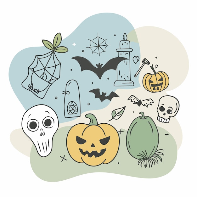 Vector hand draw doodle hallowen patterns on a white background vector line art