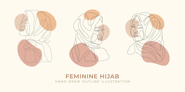 Hand draw feminine hijab outline with shapes illustration