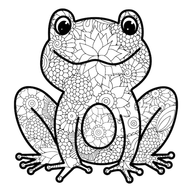 Hand draw frog zentangle mandala coloring page for kids